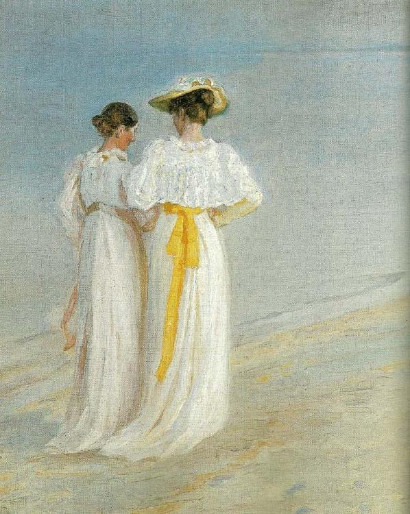 Michael Ancher sommeraften pa skagen sonderstrand, anna ancher og marie kroyer oil painting picture